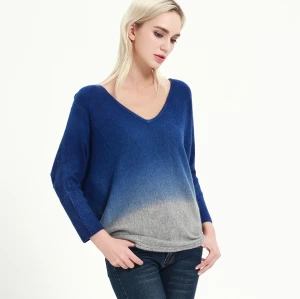 Custom design women cashmere blend sweater with dip dye printing wholesale