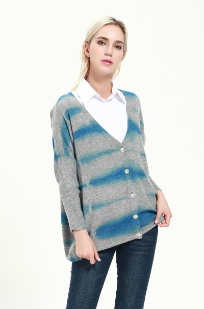 ODM factory fashion women cashmere blend cardigan with dip dye printing wholesale