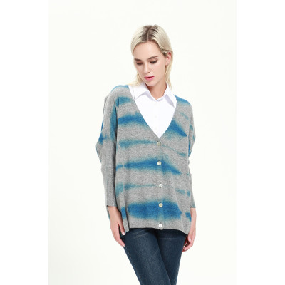 OEM factory fashion women cashmere blend cardigan with dip dye printing wholesale