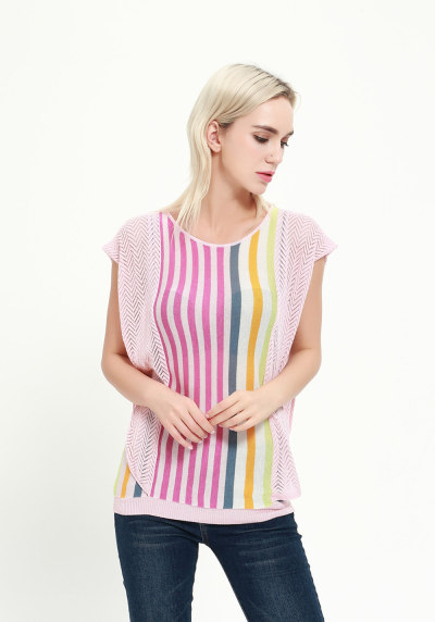 maglia donna manica corta in cashmere con multi colori