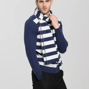 Wholesale long style 100% pure cashmere special strip scarf for men China supplier