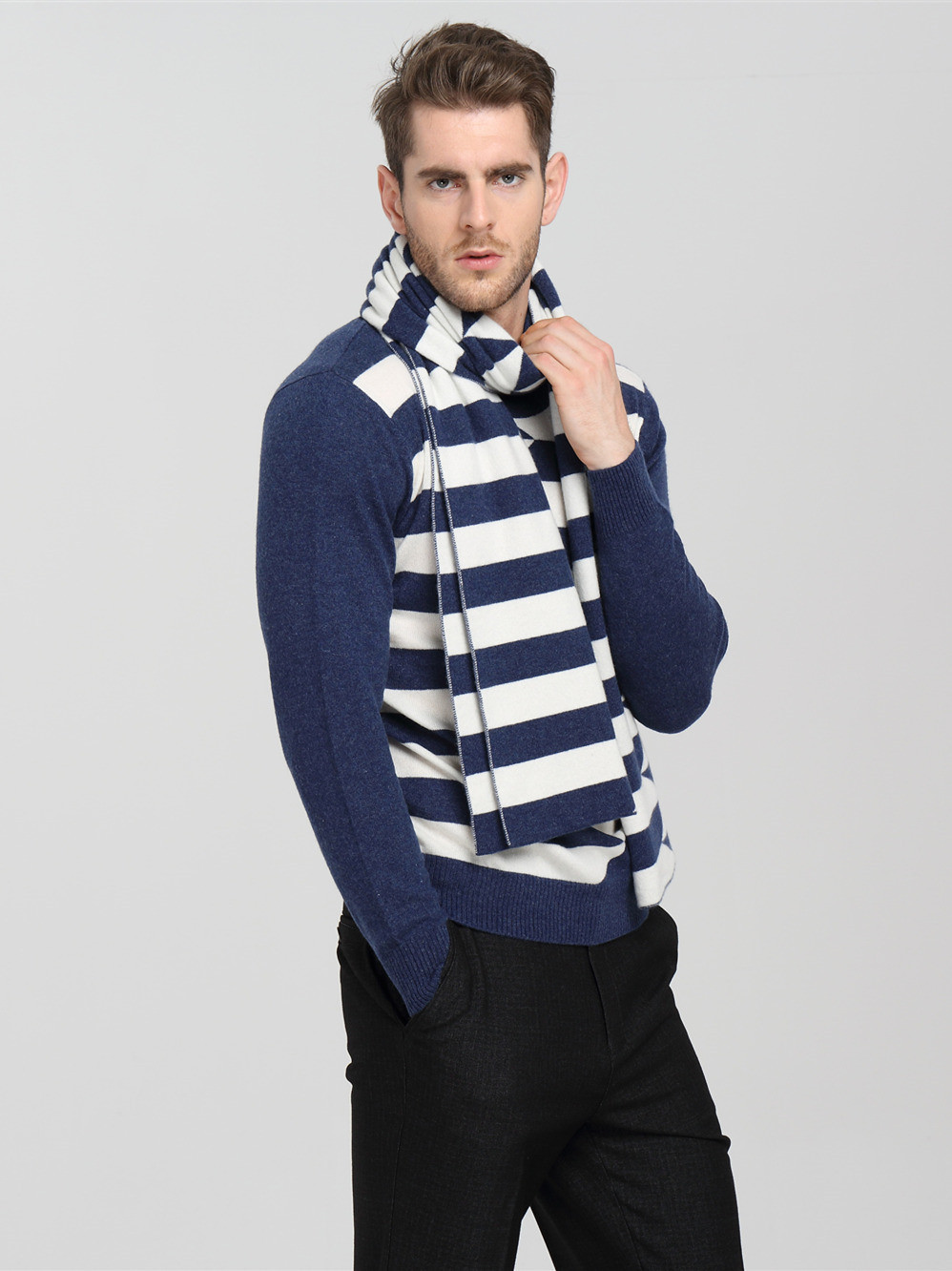 long style 100% pure cashmere special strip scarf for men