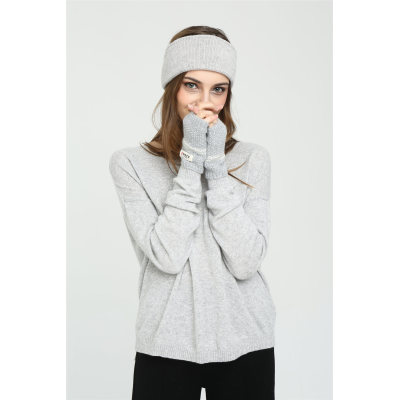 Custom women solid colour pure cashmere headband and gloves set wholesale