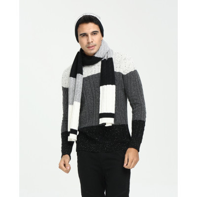 Wholesale new design 100% pure cashmere strip knitting scarf for men China factory