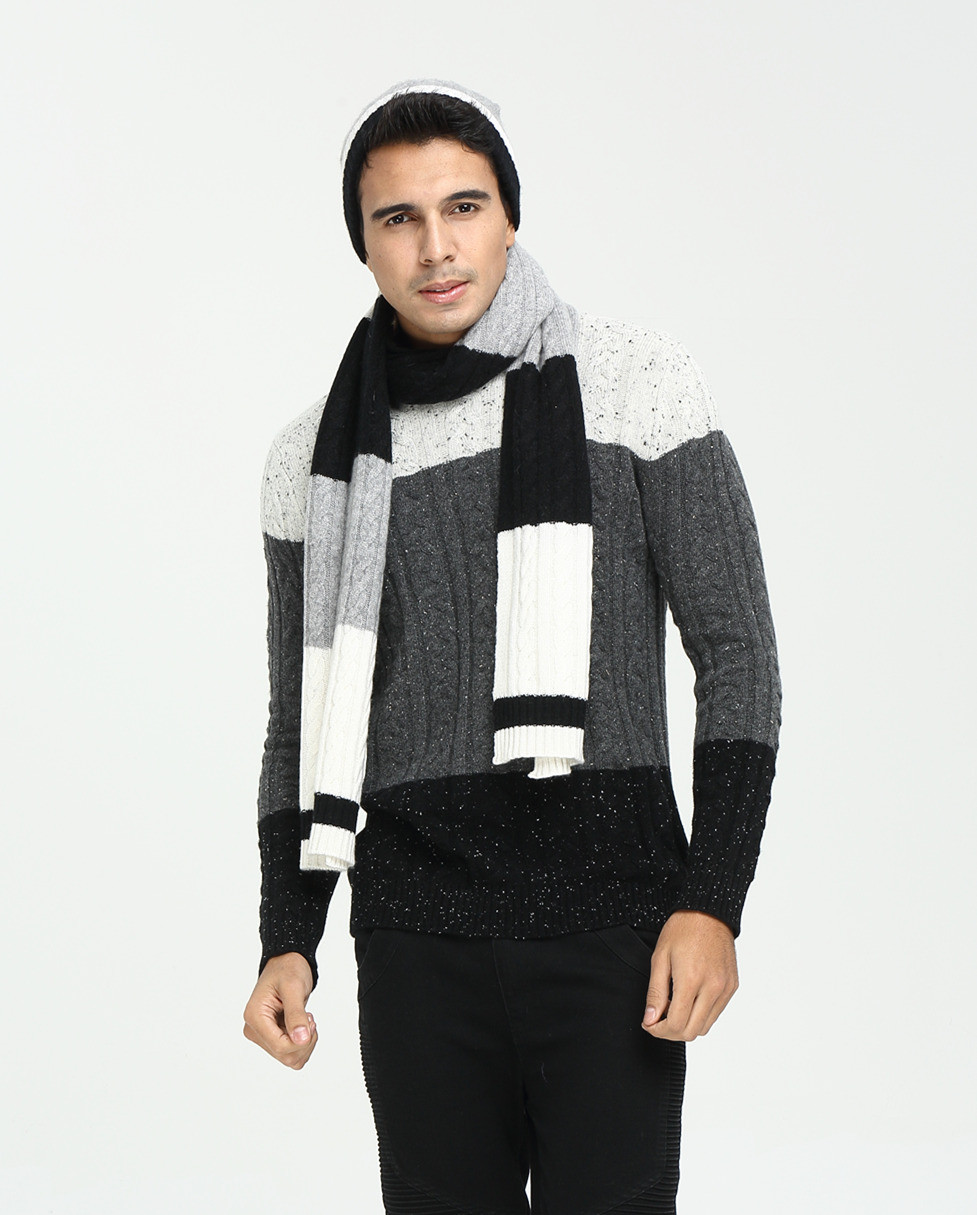 new design 100% pure cashmere strip knitting scarf for men