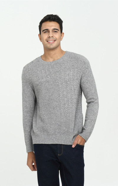 Langarm-Pullover aus reinem Kaschmir für Männer mit einfarbiger Farbe