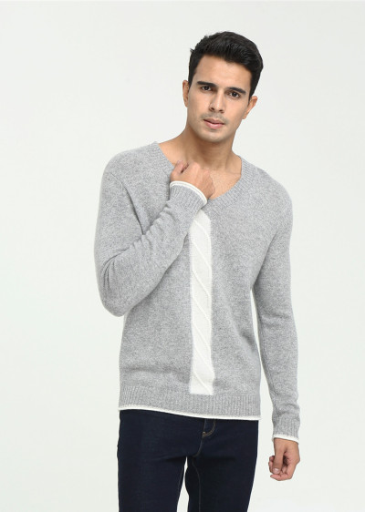 Wholesale high quality long sleeve 100% pure cashmere v neck sweater for men China manufacturer