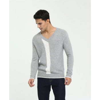 Wholesale high quality long sleeve 100% pure cashmere v neck sweater for men China manufacturer