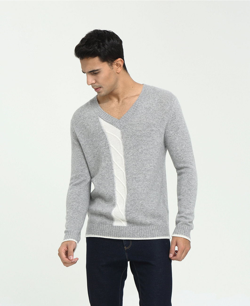 Wholesale high quality long sleeve 100% pure cashmere v neck sweater ...