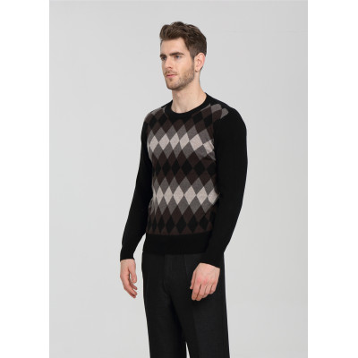 Custom design long sleeve pure cashmere men sweater with diamond patterns China vendor