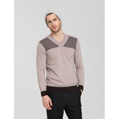 Wholesale fashion vneck pure cashmere men sweater with stripes patterns China factory