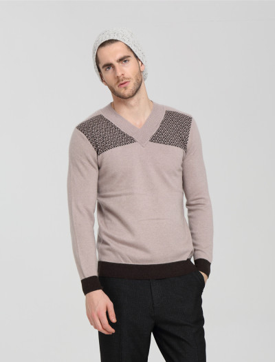 maglione da uomo fashion vneck in puro cashmere con motivi a strisce