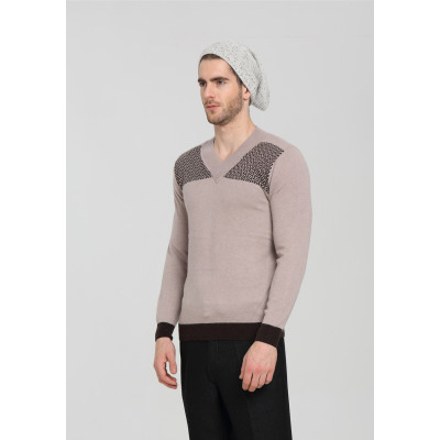 Wholesale fashion vneck pure cashmere men sweater with stripes patterns China factory