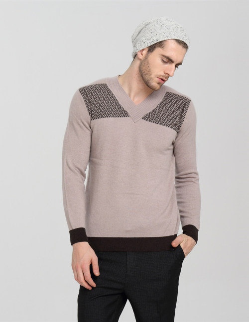 maglione da uomo fashion vneck in puro cashmere con motivi a strisce