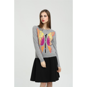 Wholesale long sleeve pure cashmere women sweater with hand embroidery from china