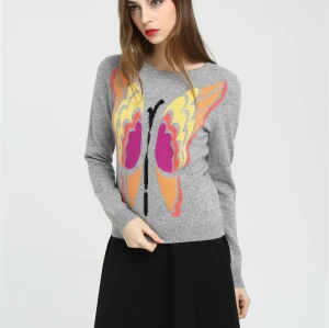 Wholesale long sleeve pure cashmere women sweater with hand embroidery from china