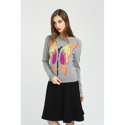 Wholesale long sleeve pure cashmere women sweater with hand embroidery China vendor