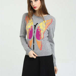 Wholesale long sleeve pure cashmere women sweater with hand embroidery China supplier