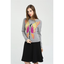 Wholesale long sleeve pure cashmere women sweater with hand embroidery China factory