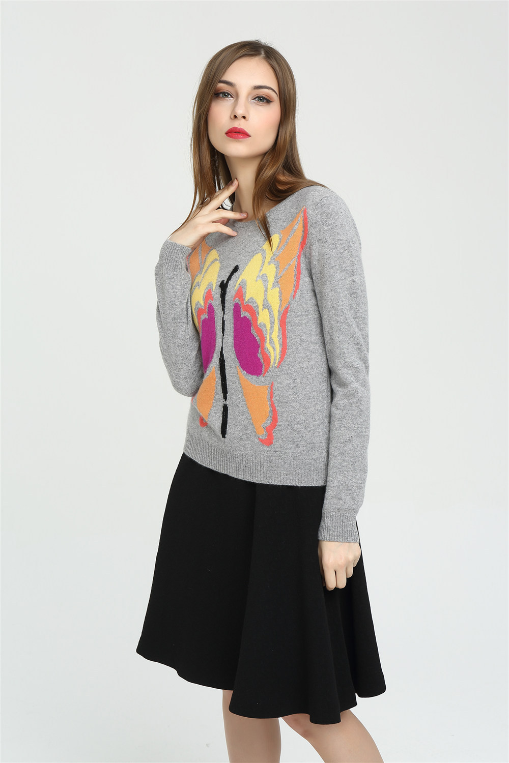 Wholesale long sleeve pure cashmere women sweater with hand embroidery ...