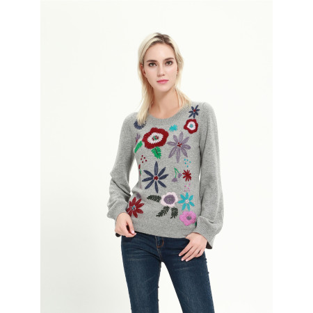 suéter de mujer de cachemira pura de moda con bordados a mano para el invierno
