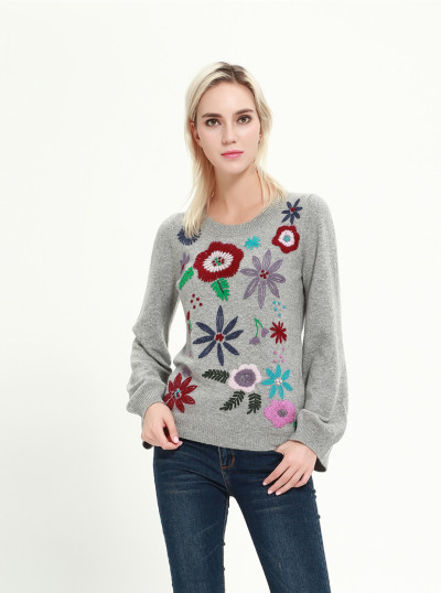 maglione da donna in puro cashmere con ricamo a mano per l'inverno