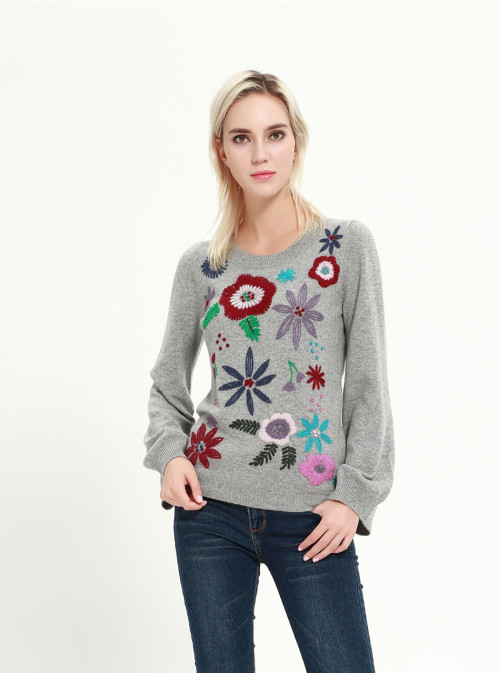 suéter de mujer de cachemira pura de moda con bordados a mano para el invierno