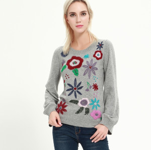 wholesale high quality cashmere sweater with hand embroidery with OEM design service