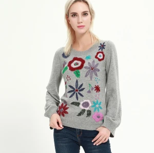 wholesale high quality cashmere sweater with hand embroidery with ODM design service