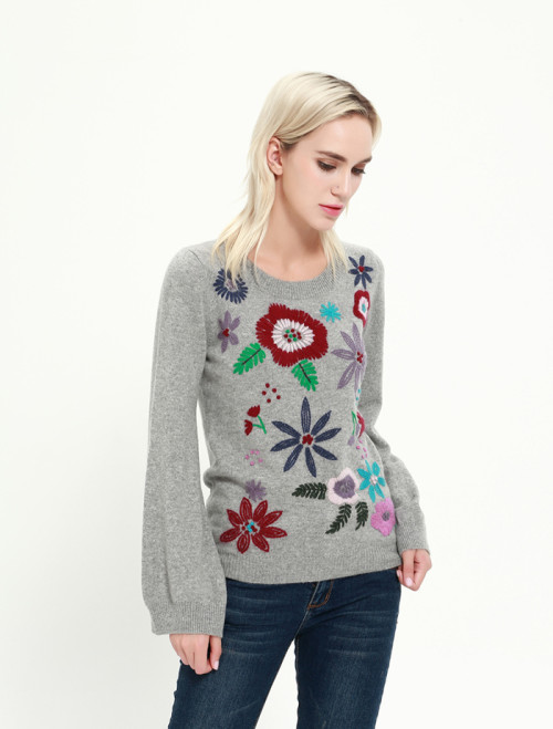 wholesale high quality cashmere sweater with hand embroidery with ODM design service