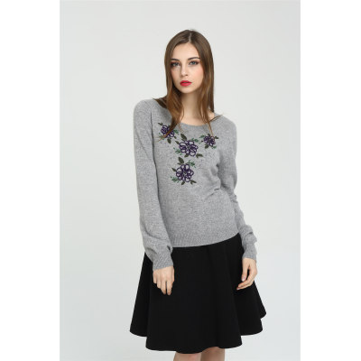 OEM fashion 100% cashmere women sweater with embroidery China manufacturer