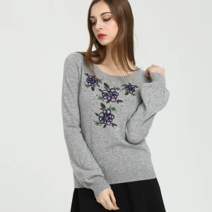 OEM fashion 100% cashmere women sweater with embroidery China vendor