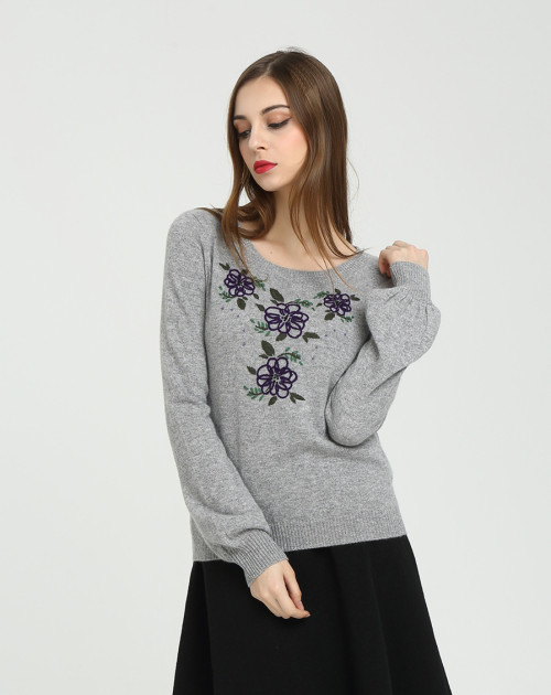 Мода 100% кашемировый женский свитер с вышивкой