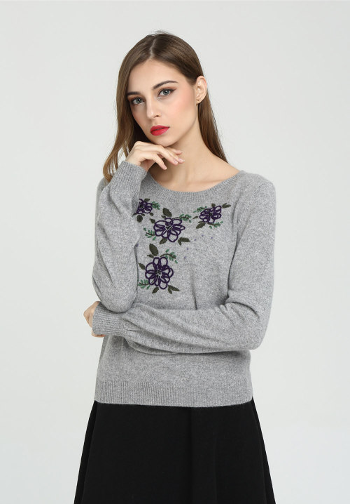 OEM fashion 100% cashmere women sweater with embroidery China vendor