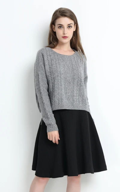 Wholesale round neck 100% pure cashmere ladies sweater with lurex yarns China factory