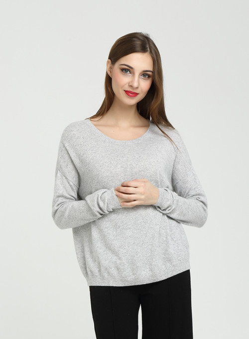 suéter de mujer de cachemira pura de diseño de moda con color sólido