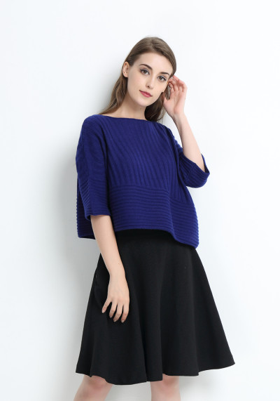 Custom design women 100% pure cashmere sweater with navy blue color wholesale