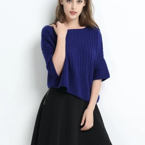 Custom design women 100% pure cashmere sweater with navy blue color wholesale
