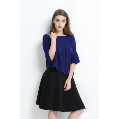 Custom design women 100% pure cashmere sweater with navy blue color wholesale