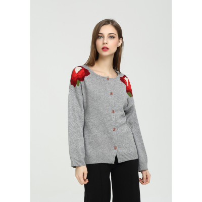 Wholesale womens hand embroidery pure cashmere cardigan for fall winter China vendor