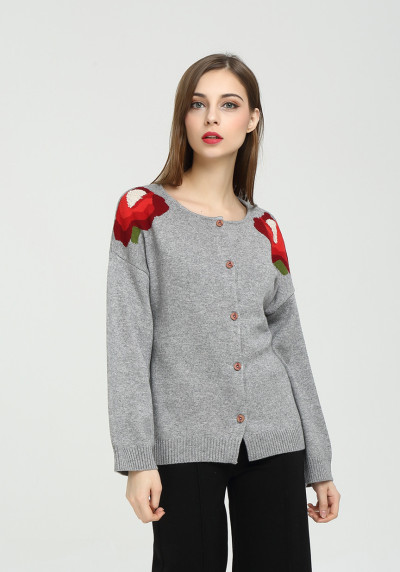 Wholesale womens hand embroidery pure cashmere cardigan for fall winter China factory