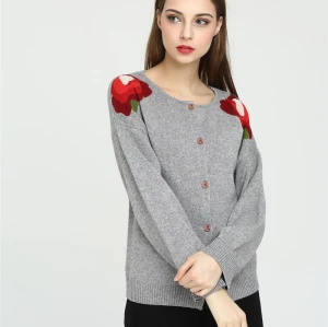 Wholesale womens hand embroidery pure cashmere cardigan for fall winter China supplier