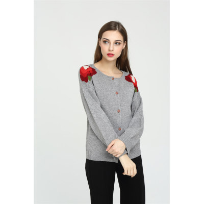 Wholesale womens hand embroidery pure cashmere cardigan for fall winter China vendor