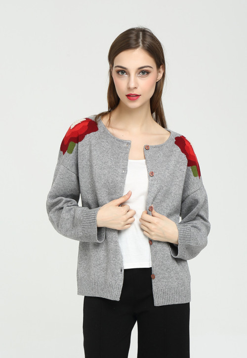 Wholesale womens hand embroidery pure cashmere cardigan for fall winter China factory