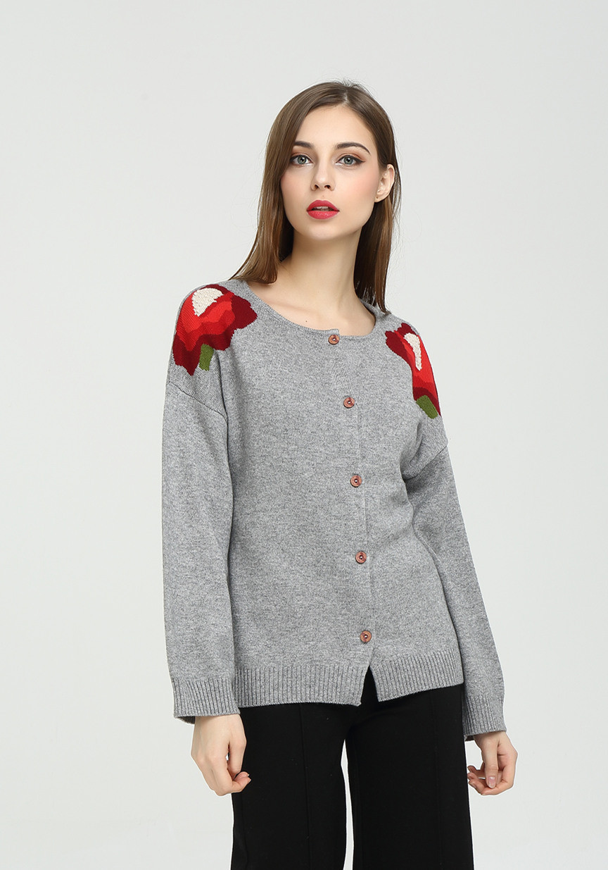 womens hand embroidery 100% cashmere cardigan