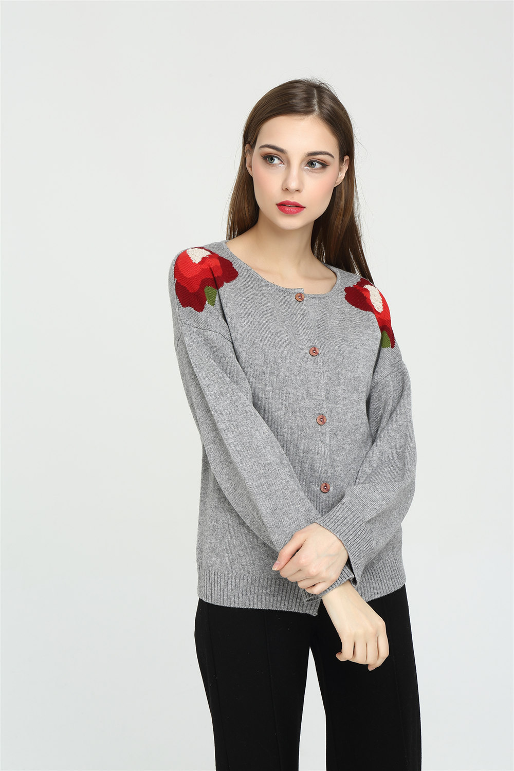womens hand embroidery 100% cashmere cardigan