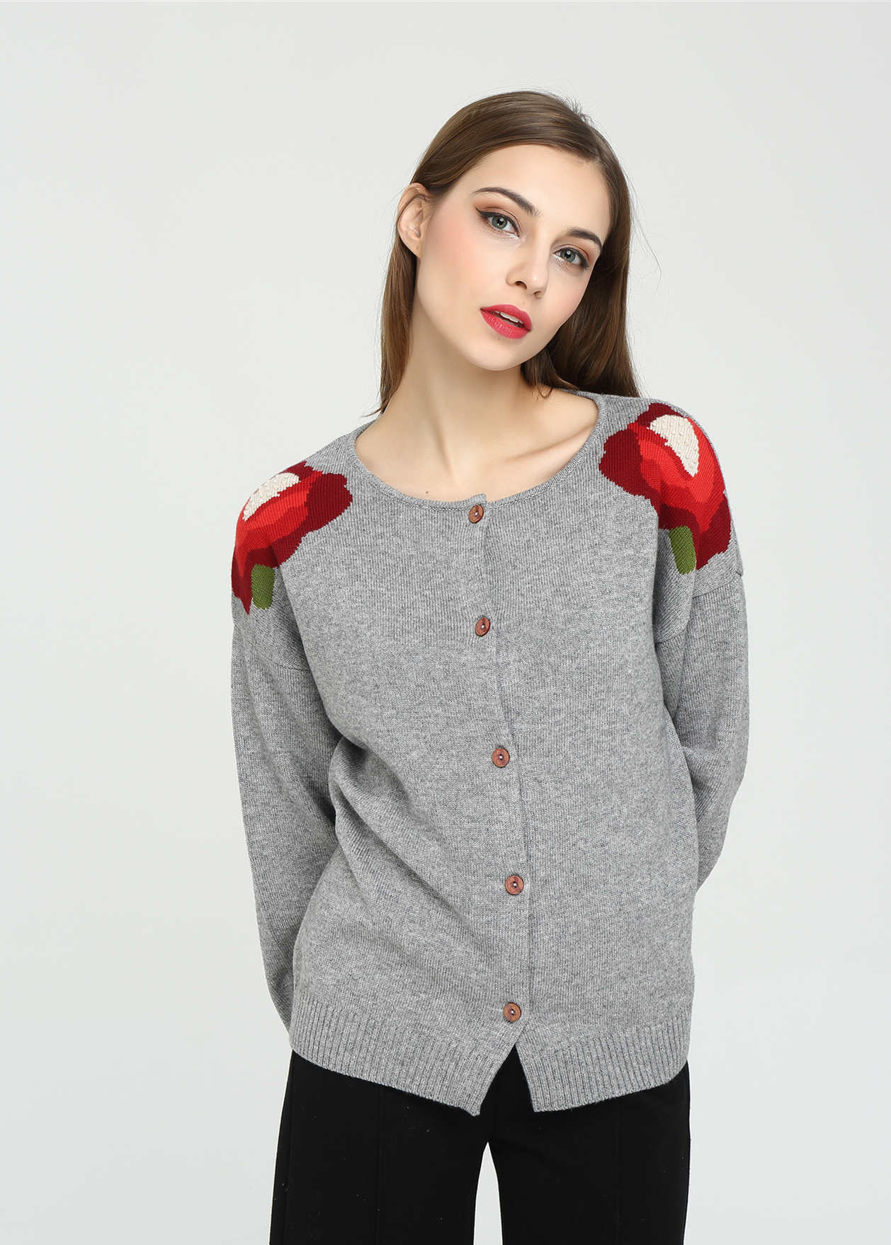 womens hand embroidery 100% cashmere cardigan