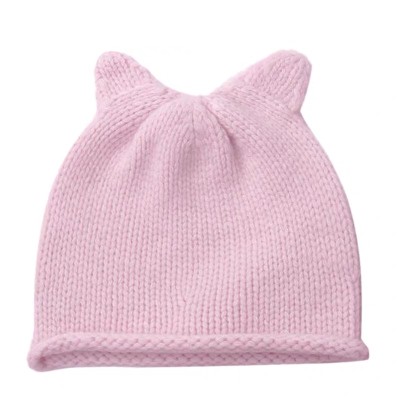 OEM pink cashmere baby hat and scarf suit with rib and ears China manufacturer