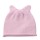 completo di cappello e sciarpa baby in cashmere rosa con costina e orecchie