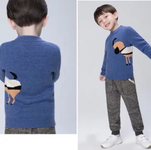 wholesale boy cashmere horse pattern blue sweater with round neck china factory